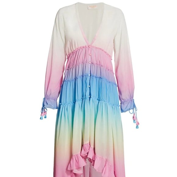 ROCOCO SAND Rainbow Tiered High-low Dress In White/pink - Picture 4 of 13